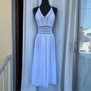 Seaspice White Semi Sheer Midi Dress, Beach Coverup, Summer Boho Coquette Fairy